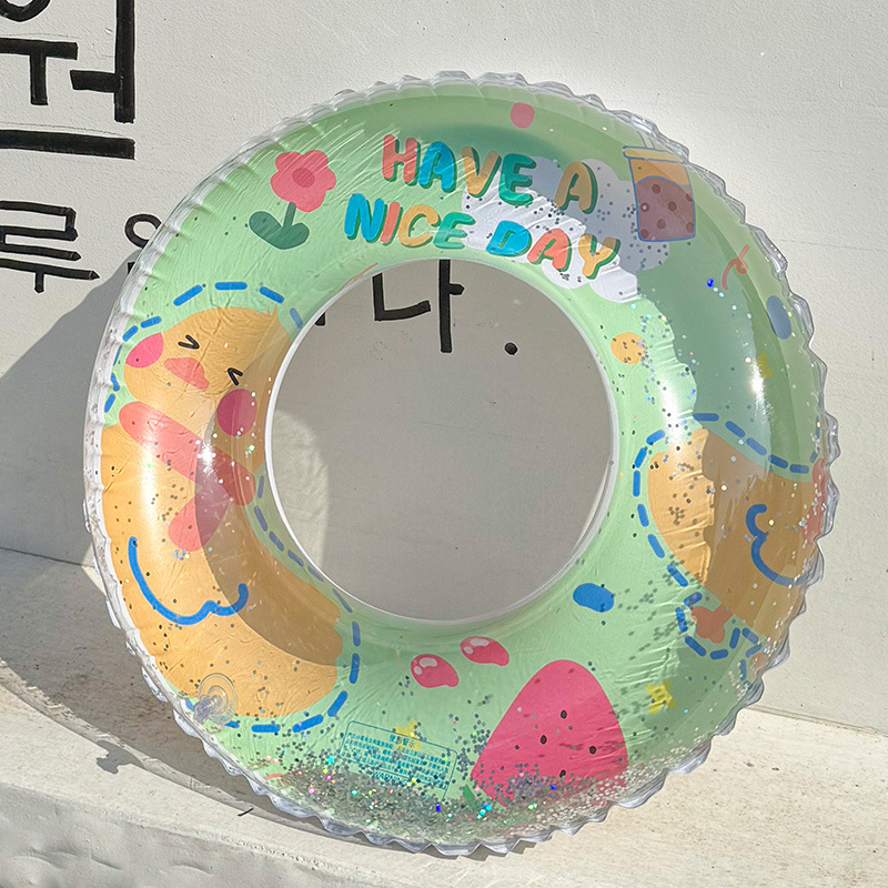 现货透明亮片泳圈加厚成人儿童卡通印花游泳圈环保PVC腋下圈批发细节图