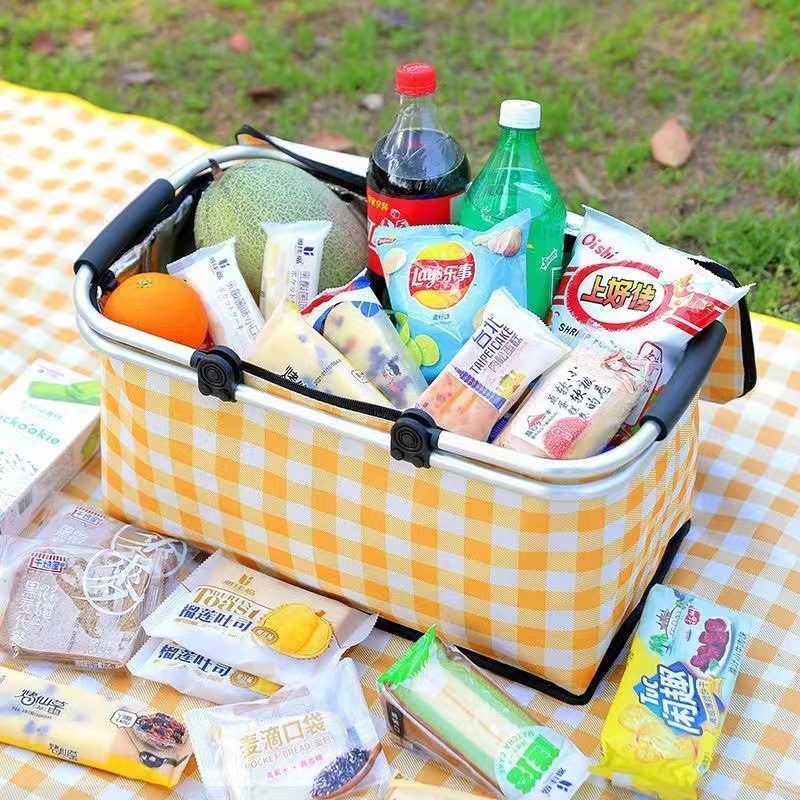 Cross-border portable insulated shopping basket, large foldable aluminum film ice pack, outdoor picnic basket, fresh-keeping lunch pack, Oxford details Picture