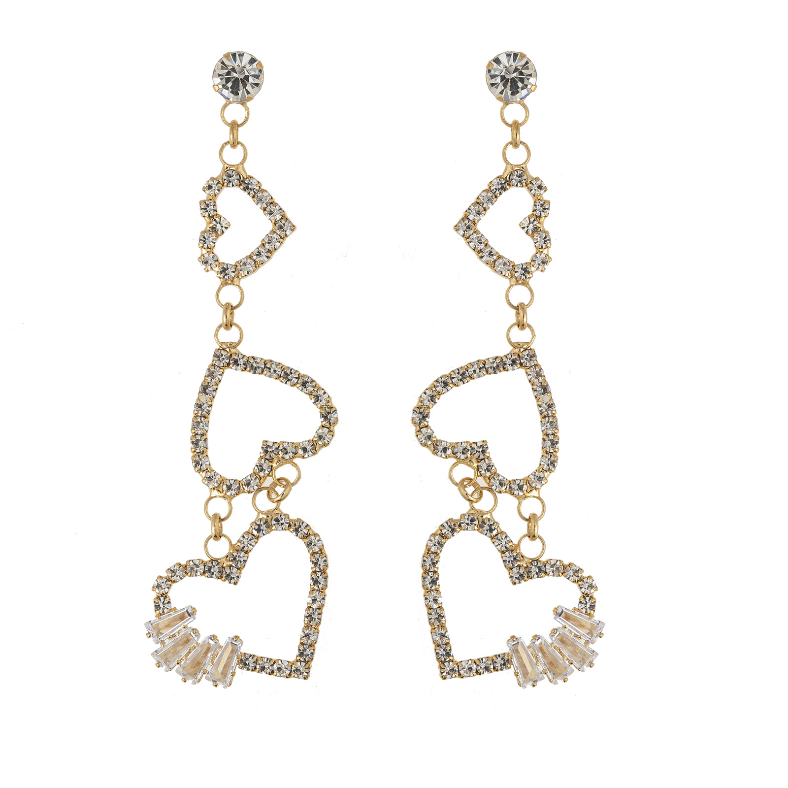 跨境欧美时尚气质水钻耳环女宴会婚礼锆石爱心垂坠优雅长款耳饰厂家批发货源