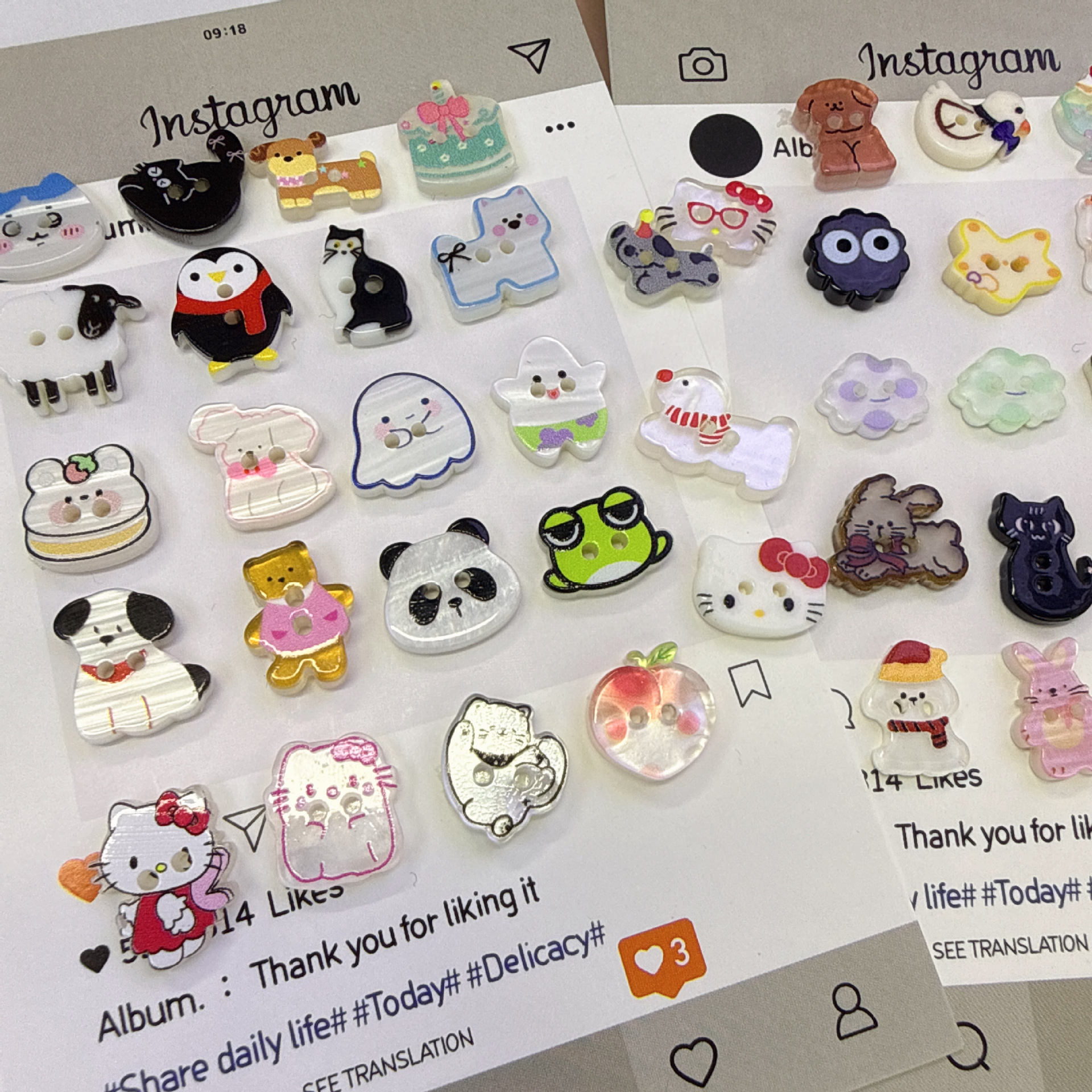 Colorful and cute cartoon animals: kittens, rabbits, lambs, two-eyed resin buttons, children's handmade socks, hair bands, and gloves details Picture