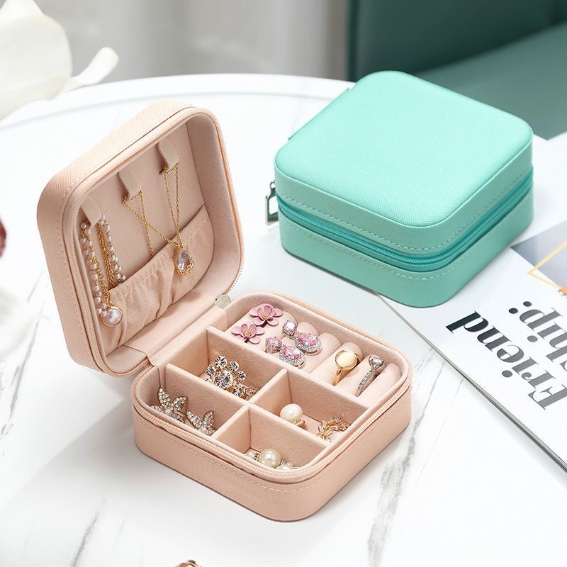 Portable jewelry box, mini zipper bag manufacturer, leather stud earrings, necklace and ring, exquisite storage jewelry box Specification image