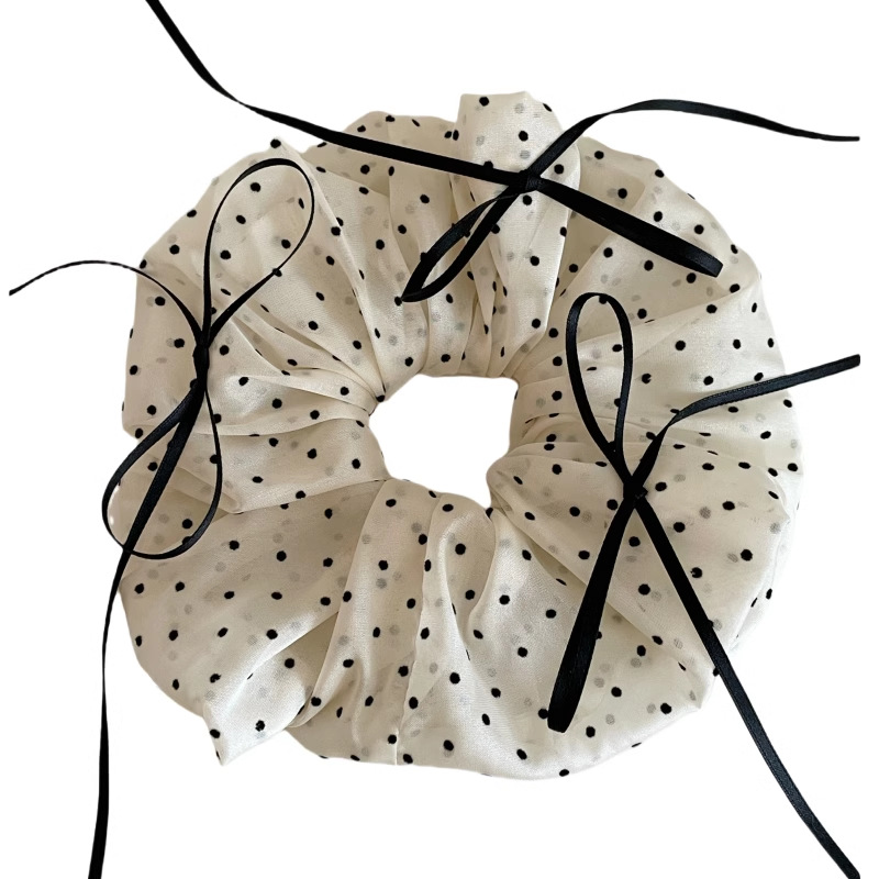 The 2025 new style of the trendy polka dot ribbon tulle large intestine hair band is a high-end and niche hair tie Item Picture