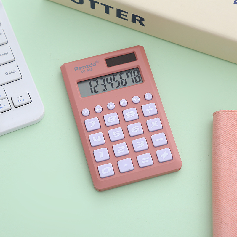 KC-555便携计算器双电源桌面办公计算器奶油色创意大屏计算器细节图