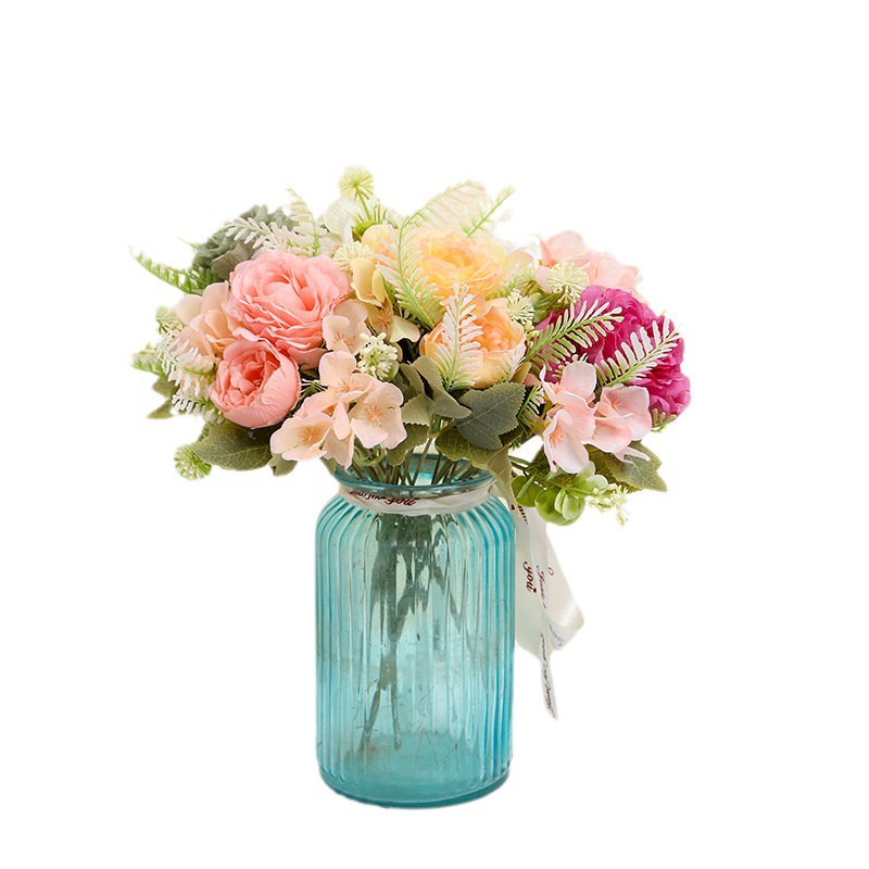 仿真5头牡丹绣球假花批发色彩甜心糖果绣球花婚礼家居装饰布景白底实物图