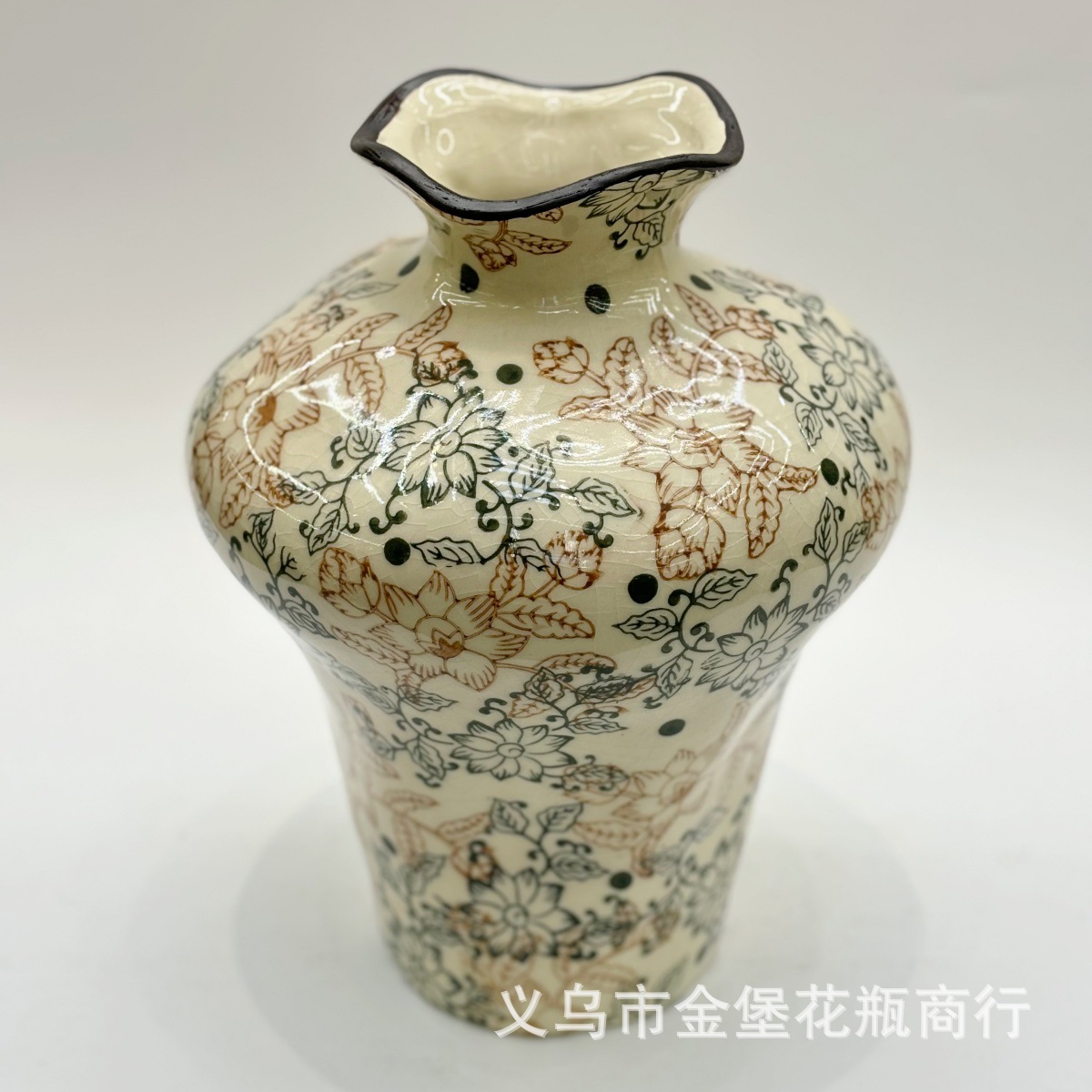 Jarrón de cerámica floral vintage, esmalte de craquetas de hielo con su propia textura de los años, tipo multidispositivo opcional, Application Scenario