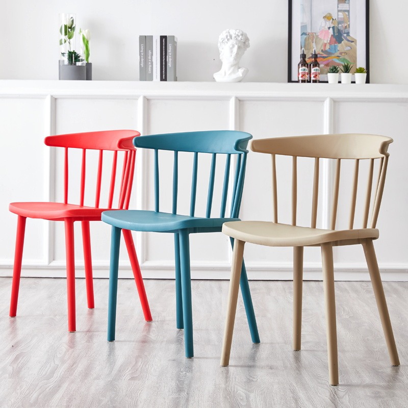 Plastic chairs, modern and simple Nordic dining chairs for home use, creative backrest chairs for coffee shops, wholesale of Subnet Red Windsor chairs details Picture