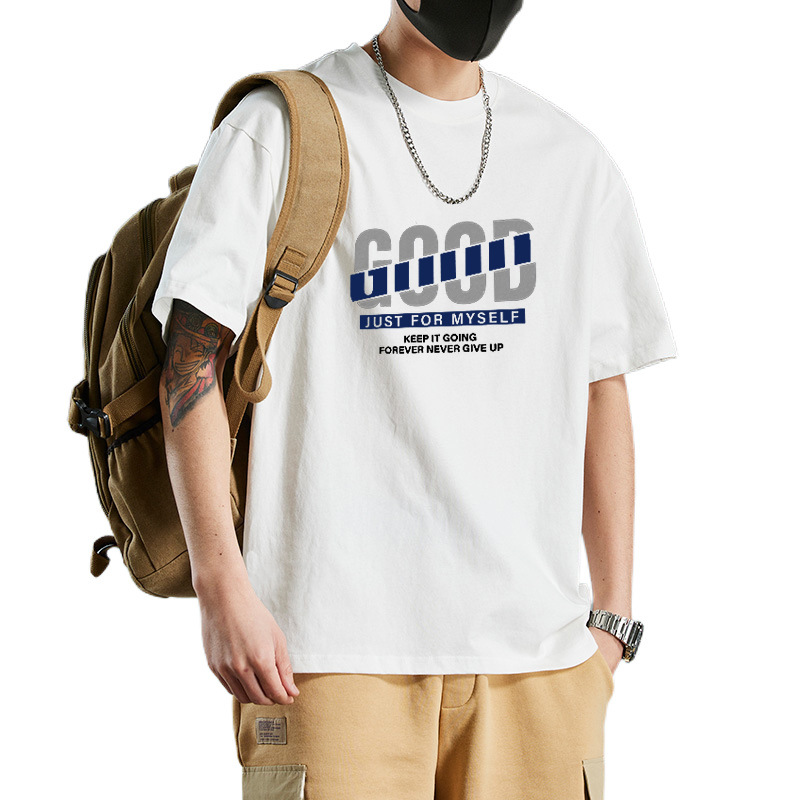Heavy-duty pure cotton short-sleeved T-shirt for men's summer wear, American high street loose ins trendy brand men's T-shirt top Item Picture