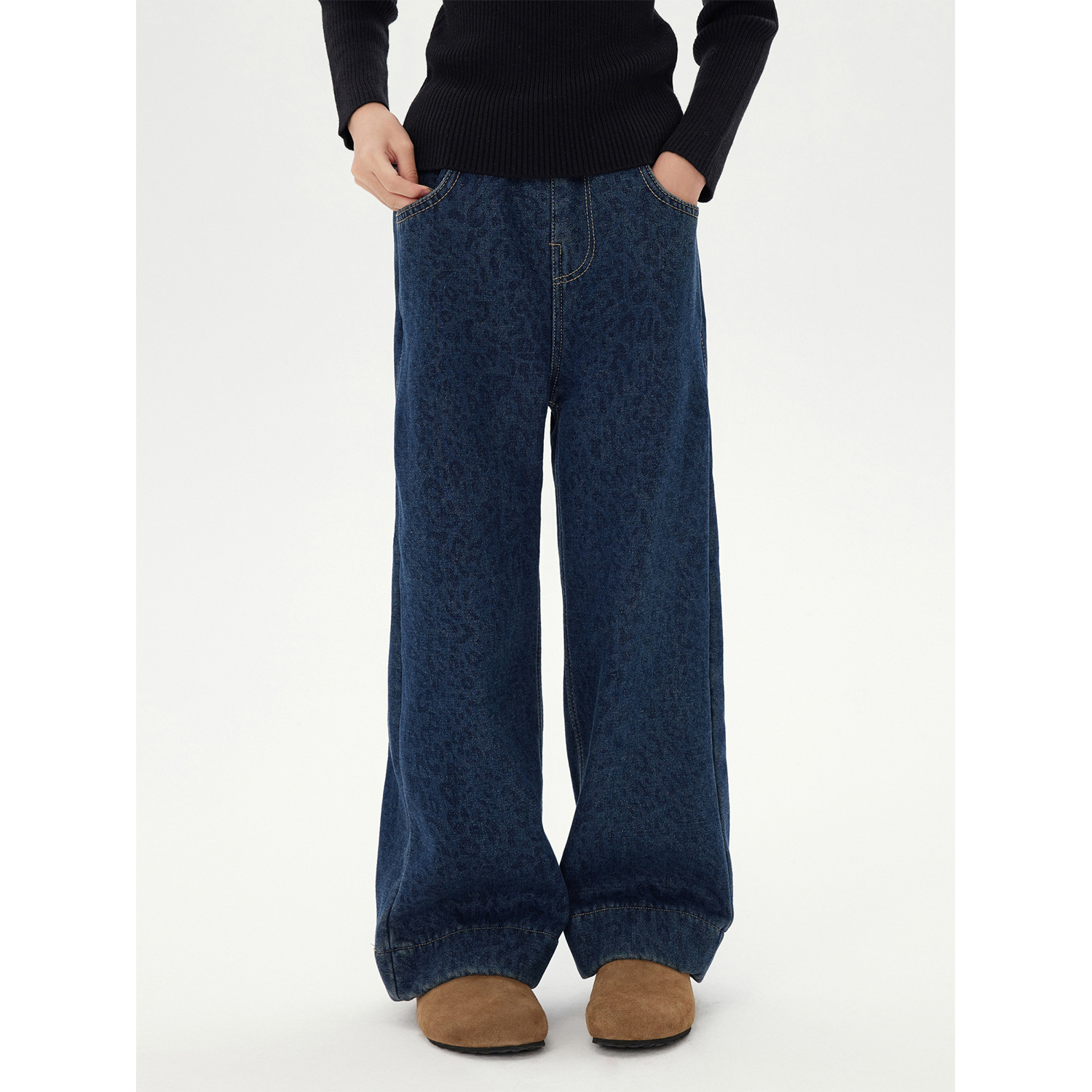 Girls' leopard print jeans 2025 Autumn/Winter new style Children's fleece warm straight-leg pants Thickened casual wide-leg pants Specification image