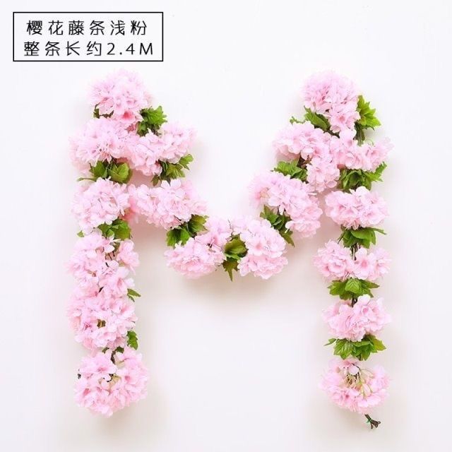 仿真花假花藤条樱花藤蔓壁挂客厅室内装饰空调管道缠绕塑料藤绢花白底实物图