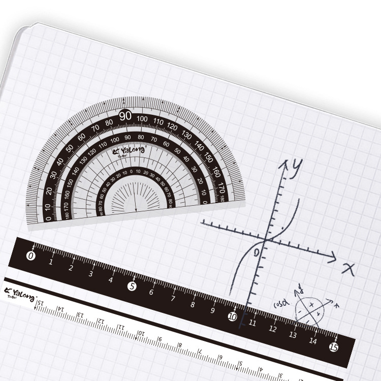 Yalong Cross-border Wholesale PC resin plastic rulers, student school supplies, geometric rulers, ruler sets, protractors Item Picture