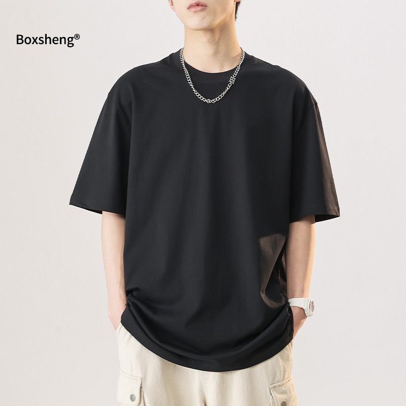 Wholesale short-sleeved T-shirt men's summer thin loose solid color casual top 2026 new style 230g pure cotton base layer details Picture