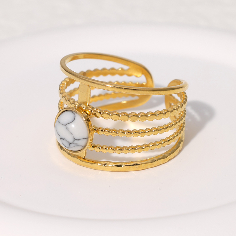 Wholesale of cross-border titanium steel rings from Europe and America with adjustable openings, natural turquoise, simple and elegant stainless steel rings Specification image