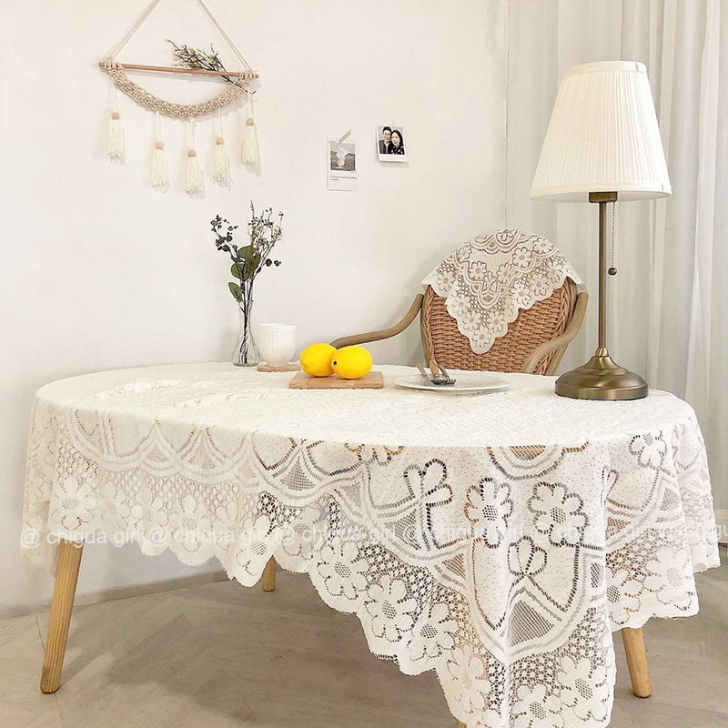 Korean retro lace tablecloth, French simple, romantic and artistic coffee table, round table cover, picnic cloth, table cloth and table mat details Picture