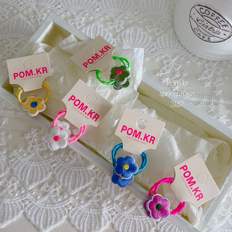 Primavera nuevo dulce color flores garras niños high stretch cola de caballo croquetas cabeza cordón bebé mano accesorios para el pelo Specification image