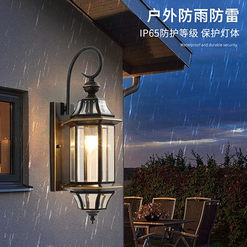 All-copper wall lamps, waterproof cross-border outdoor American-style courtyard villa corridor retro lighting fixtures, outdoor wholesale with warranty Specification image