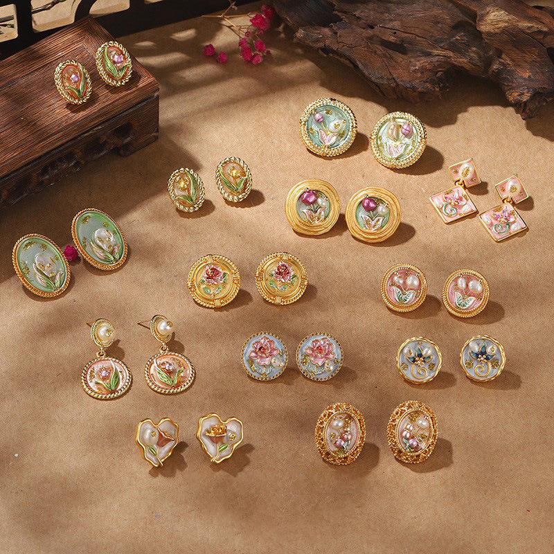 中古风油画系列耳饰巴洛克珍珠高货新中式国风耳环百搭气质新款女