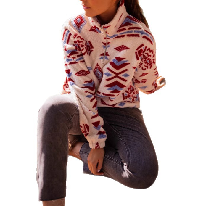 A popular fleece hoodie with fashionable printed double-sided fleece for women on Amazon temu, a cross-border product from Europe and America Item Picture