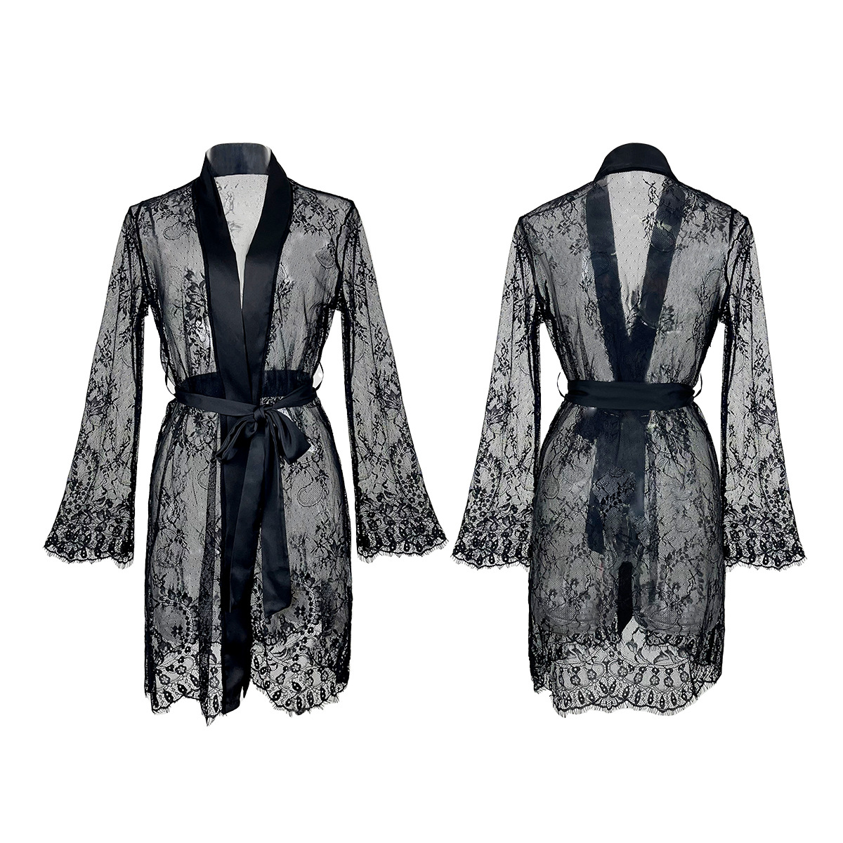 Feiyun Cross-border Sexy Net Gauze bathrobe Lace Lace Seductive See-through Pajamas Women's outerwear Home Wear wholesale 512 Item Picture