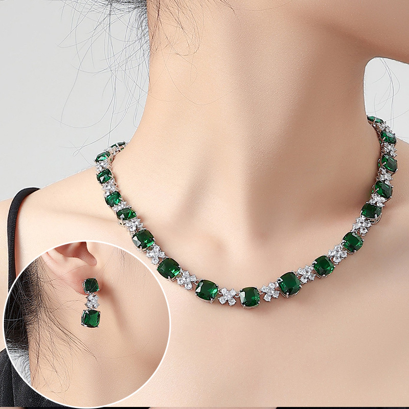 European and American luxurious hip-hop style bride zircon necklace, women's ins high-end earrings, two-piece set, new jewelry LYTJ30203 Getisa jewelry, banquet dress accessories for women Specification image