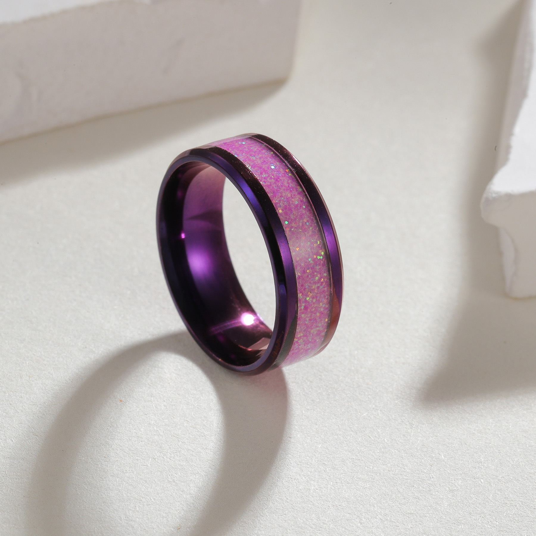 Shouman 2025 New style Jewelry Nine Purple Flame Ring, 8mm wide men's titanium steel ring, electroplated without color fading details Picture
