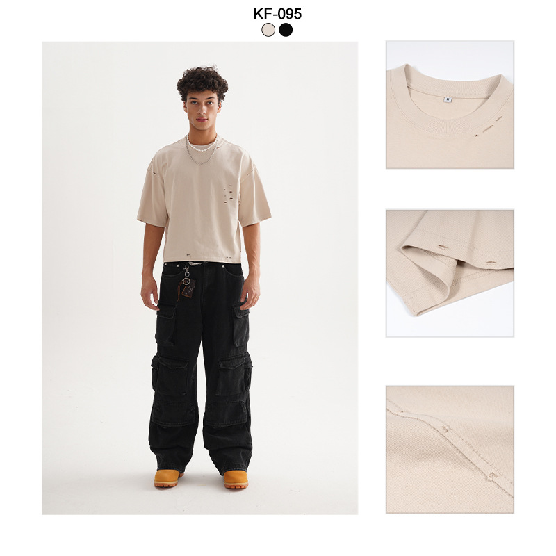 ETAI Men's Wear: American street trend retro polished solid color men's T-shirt, high-quality and heavyweight 100% cotton short wide short-sleeved Application Scenario