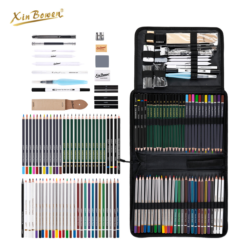 A 75-piece set of drawing pencils, oil-based colored pencils, canvas bags, pen curtains, art supplies and professional drawing tools from Xinbowen are selling well on Amazon Item Picture