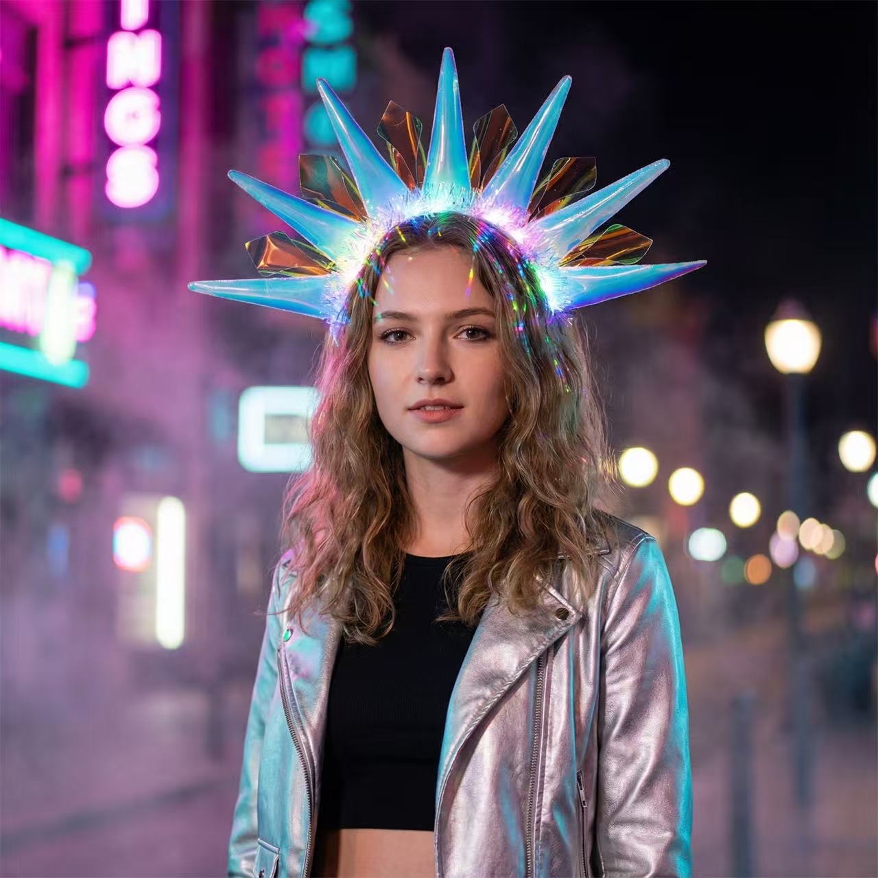 Direct sales of laser luminous headbands from cross-border manufacturers in Europe and America. Wholesale of stage, evening and performance decoration color film luminous headbands Specification image