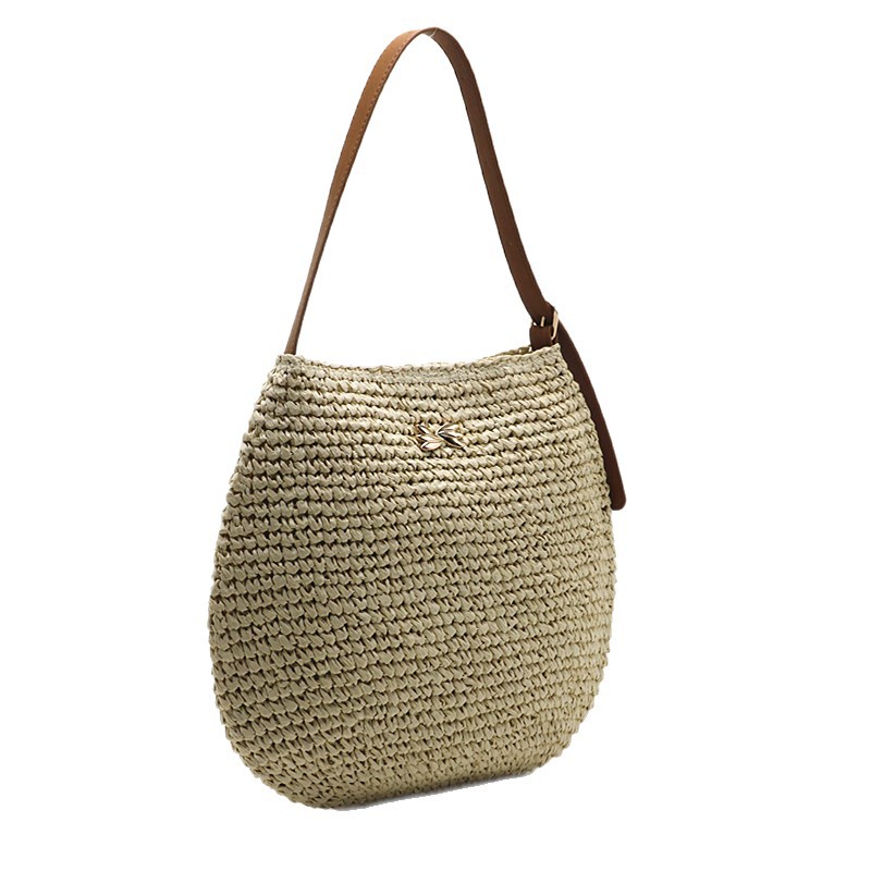 Cross-Border Straw Weaving Bags Spring And Summer New Collection: Single-Shoulder Woven Bag, Versatile Crossbody Straw Weaving Bag, Hand-Held Paper Rope Straw Bag, Vacation Beach Bag, Women's Handmade Straw Weaving Bag Item Picture