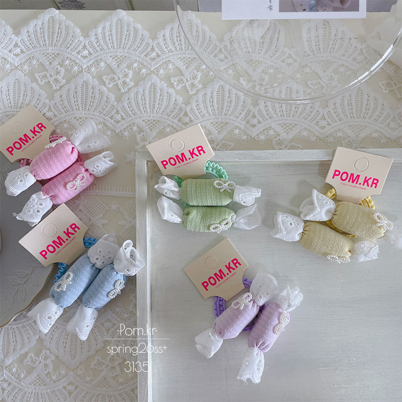Spring new sweet candy hair band, children's lace pearl bow, high-elasticity ponytail hair tie, baby hair accessory Application Scenario