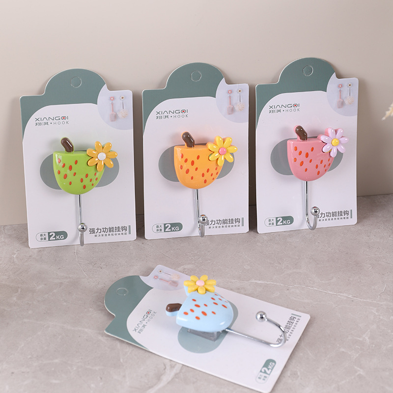 Creative fruit resin, cartoon, cute, strong adhesive, key, wall hanging, wall hanging, clothes hanger hook, traceless towel adhesive hook details Picture