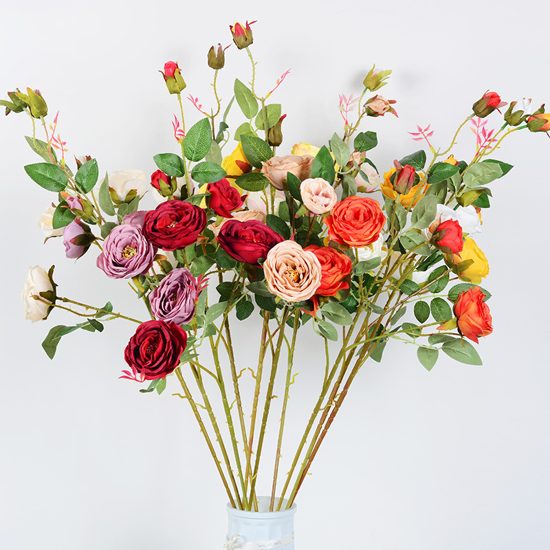 仿真多头极乐玫 6头开心玫茶花婚庆装饰布置婚礼花艺家居设计玫瑰