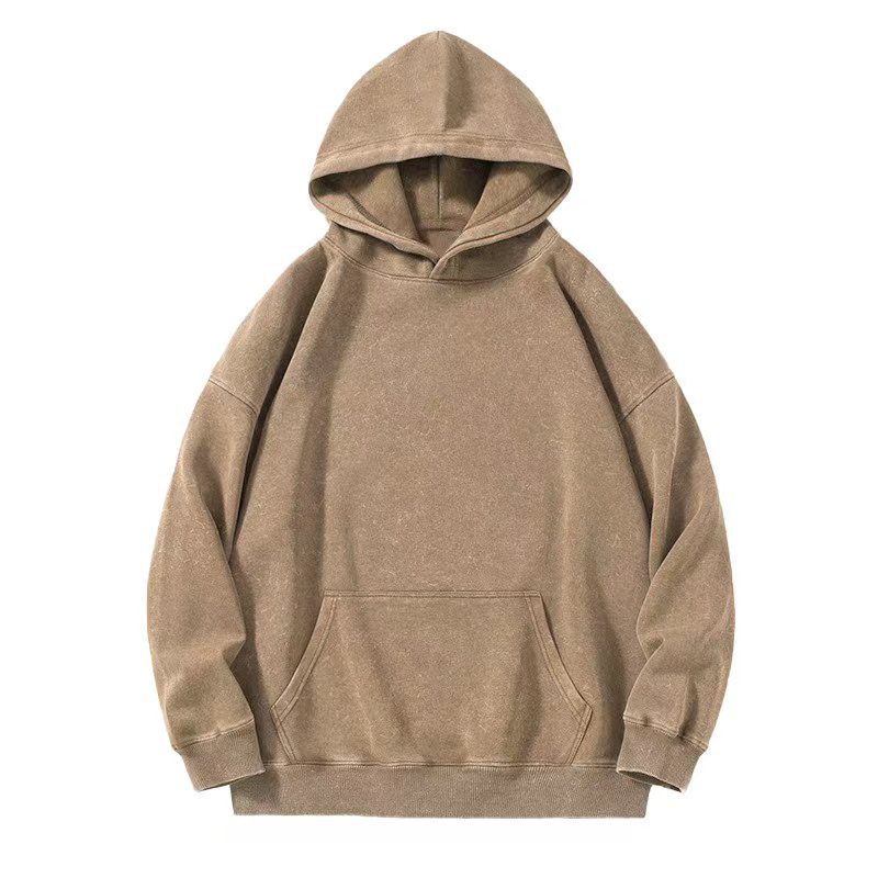 Distressed washed batik cotton sweatshirt, loose European-sized cross-border supply, solid color for both men and women, round-neck pullover top details Picture
