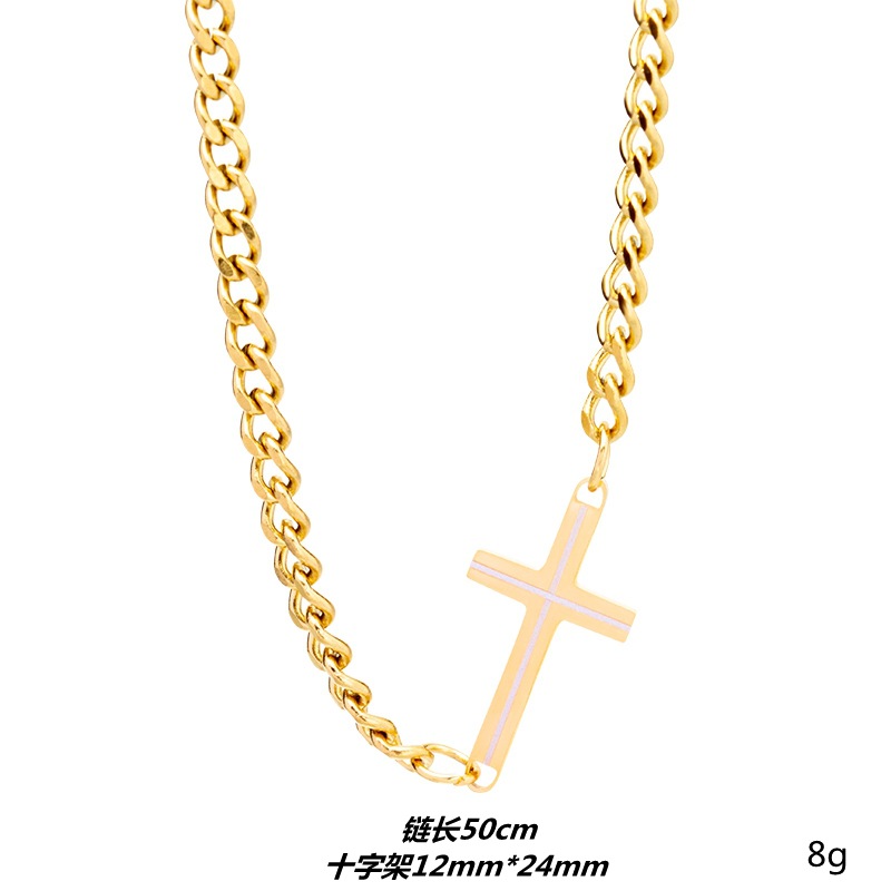 The new 2024 Amazon Shein necklace, side chain, versatile sweater chain, couple's cross titanium steel necklace pendant