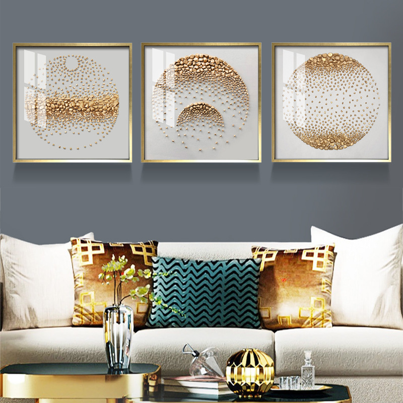 现代轻奢金色石头装饰画客厅沙发背景墙壁画大气挂画高清晶瓷画