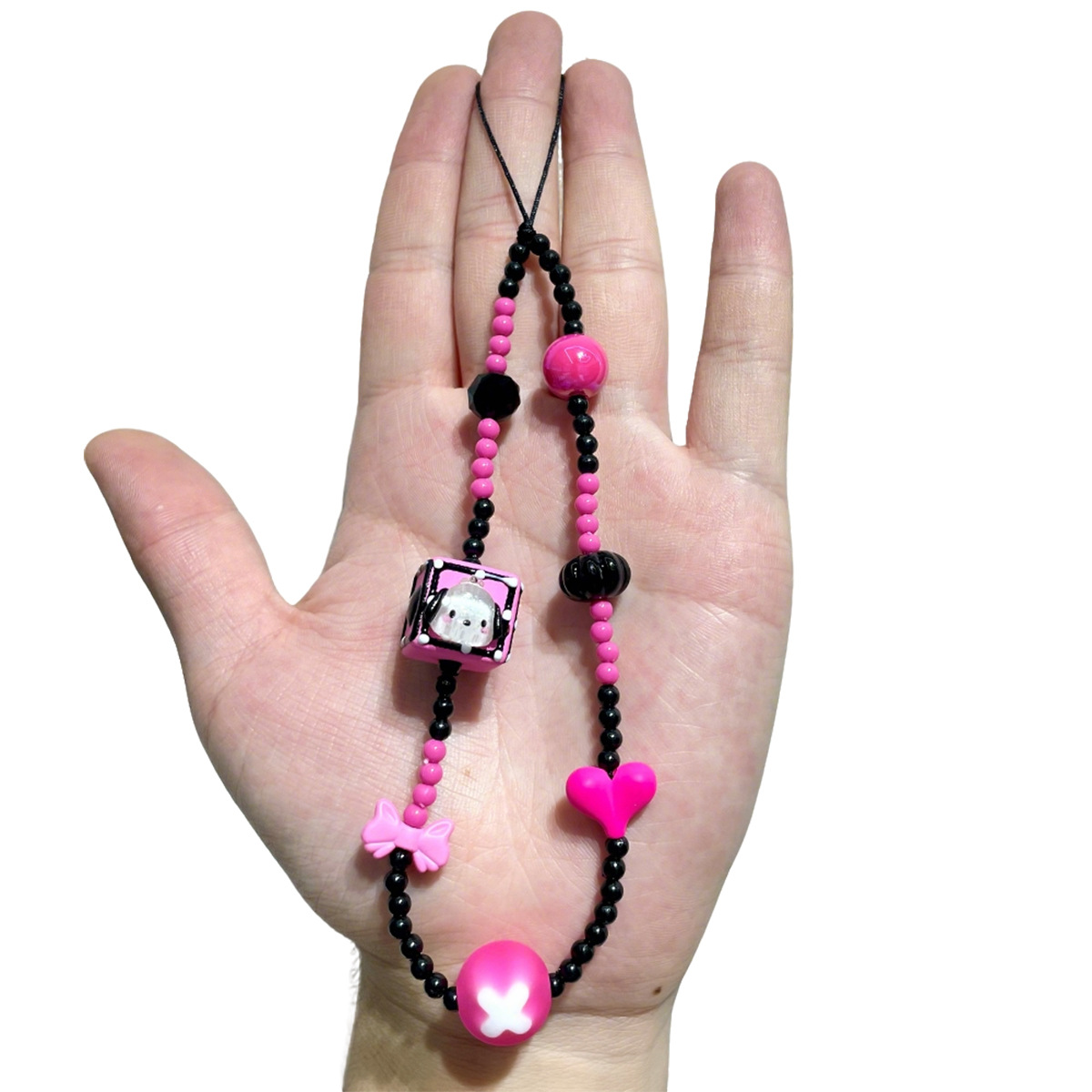 Gradient color-blocking cartoon beaded mobile phone chain, cute 3D doll hand-painted pendant, girlish Ins-style ccd pendant details Picture