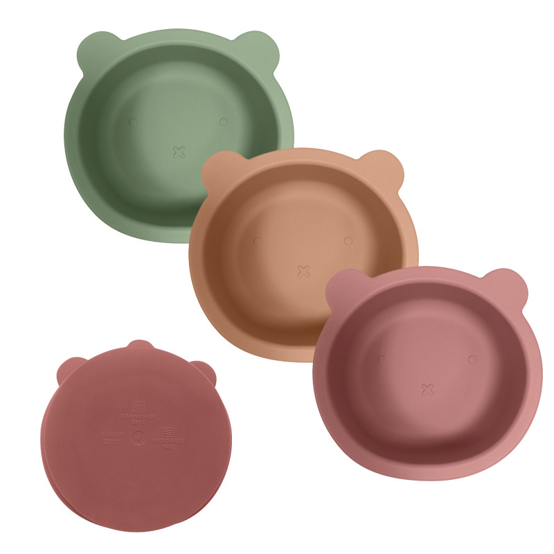 可爱熊耳造型硅胶餐盘主体密胺拼盘餐具瓷盘不锈钢盘