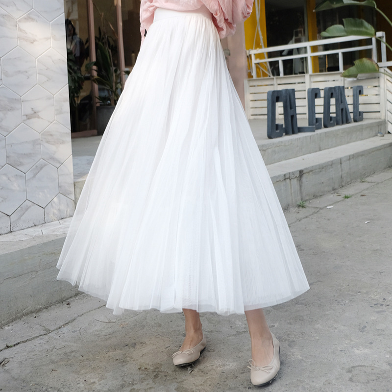 Spring/Autumn 2026 new solid-color slimming mid-length tulle skirt for women details Picture