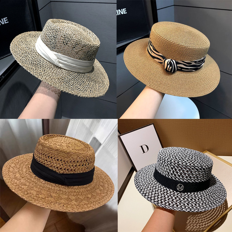 Inglés retro sombrero de copa plana mujer salir de moda verano sombrero de protección solar versátil temperamento francés old money sombrero