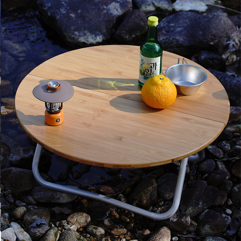 Simple foldable small round table, portable outdoor picnic and barbecue table, camping bamboo small table, coffee table, self-driving tour Specification image