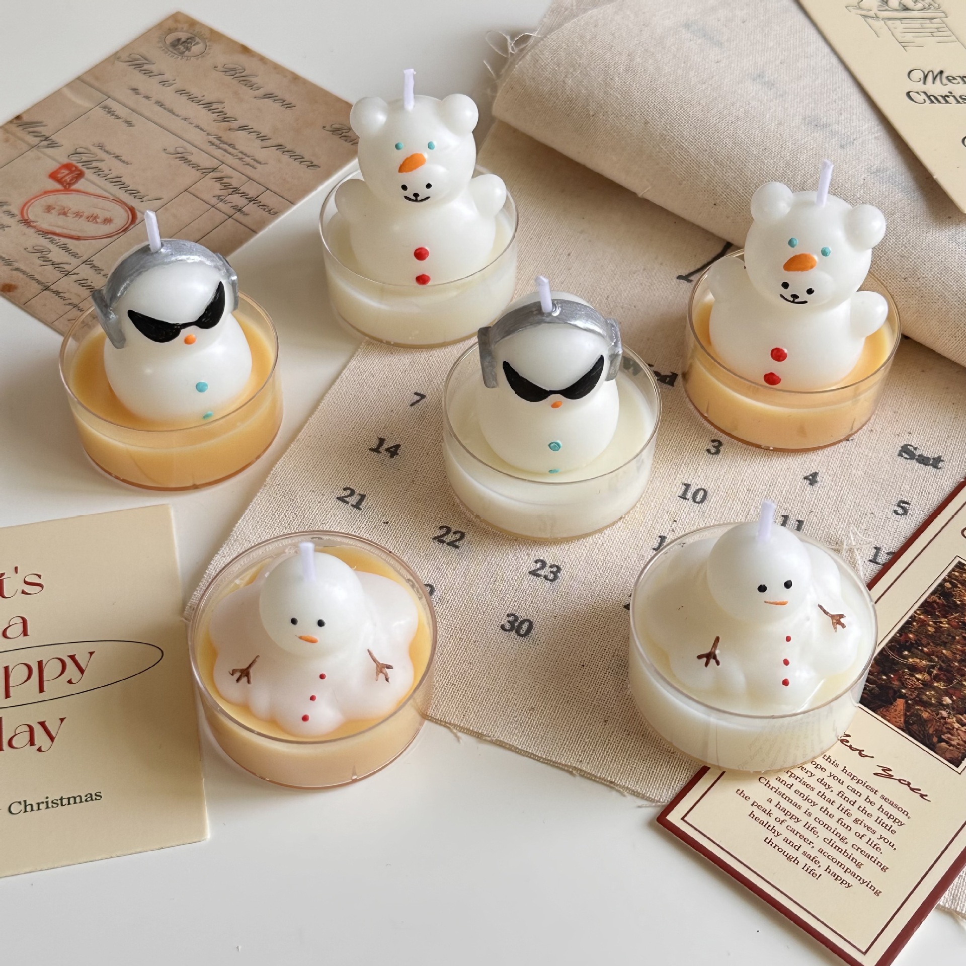 Cute Hand-Painted Scented Tea Candles, Snowmen, Winter Atmosphere Ornaments, Photo Props, Festival Gifts For Christmas Application Scenario