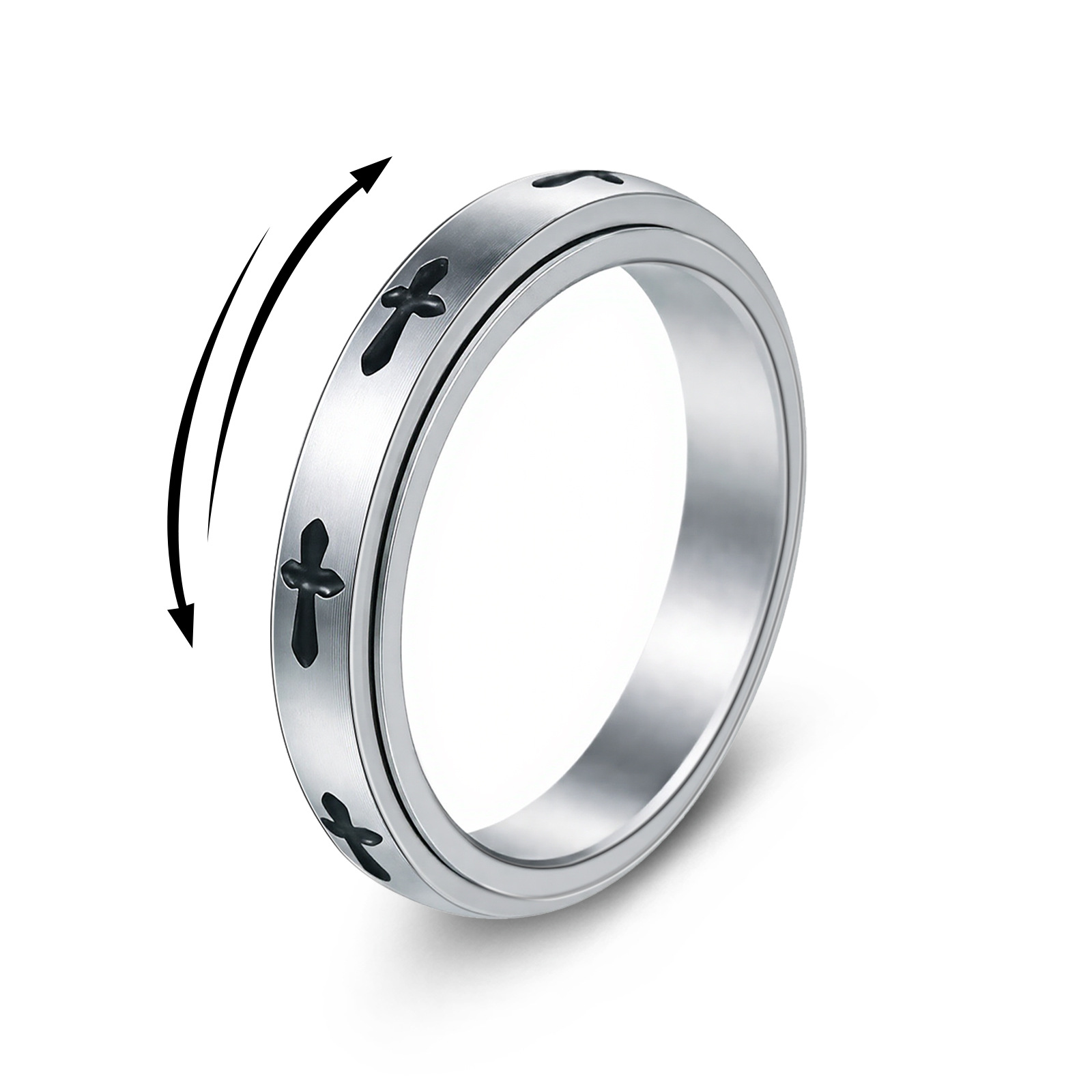 Amazon's new popular cross-shaped titanium steel ring from Europe and America, 4MM wide, rotatable, stress-relieving women's ring