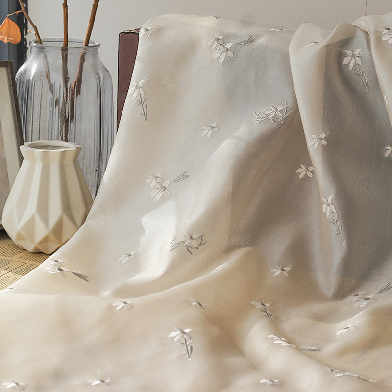 亮丝树皮皱小碎花绣花面料小清新仙女春夏连衣裙布料微挺蓬蓬裙布产品图