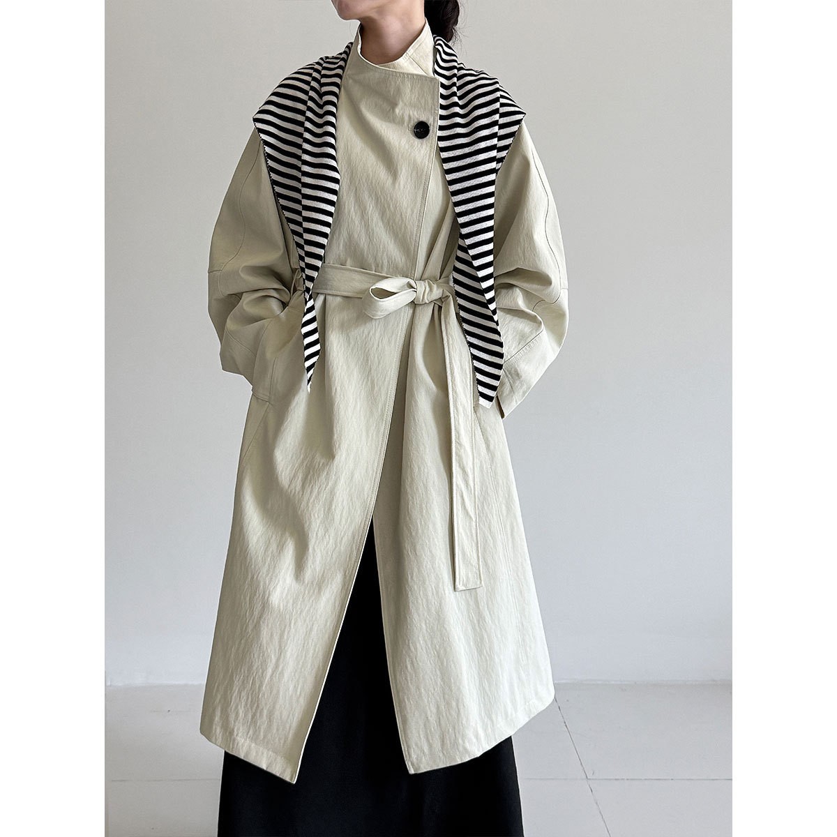 NS韩系极简百搭立领宽松大衣女秋新款廓形高级感中长款风衣3712