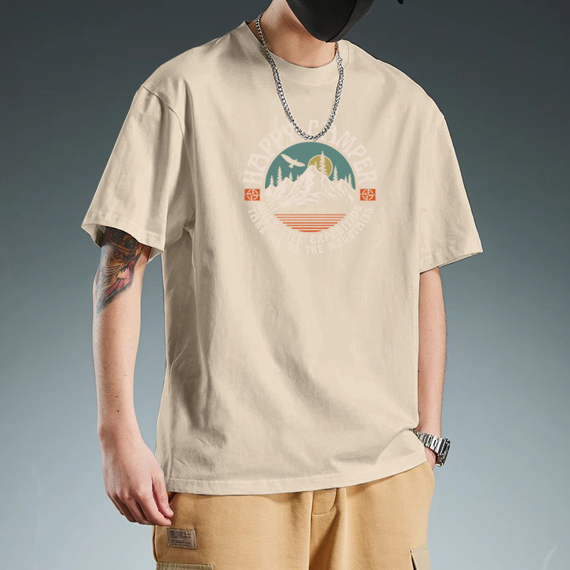 纯棉短袖T恤纯色修身设计感拼接高级趣味潮品潮牌服装男半袖圆领 Application Scenario