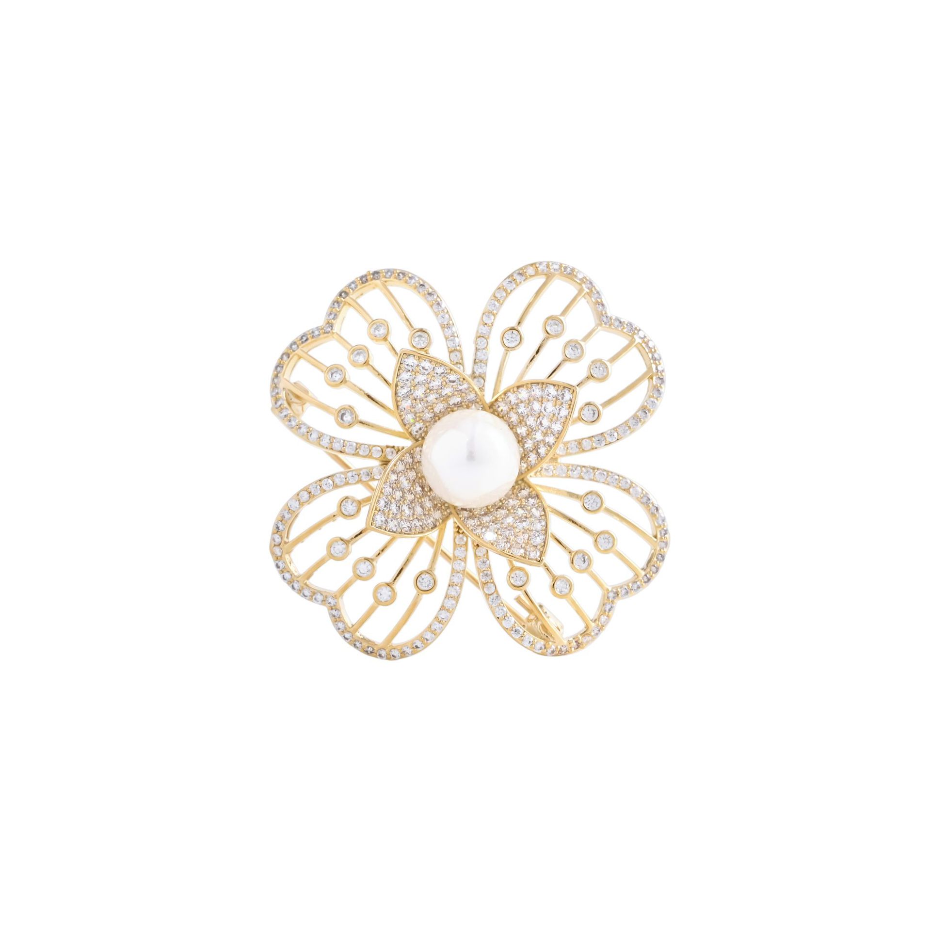 Personalized flower brooch women's ins light luxury five-layer gold-plated color retention zirconium-inlaid exquisite dress brooch trendy manufacturer Specification drawing