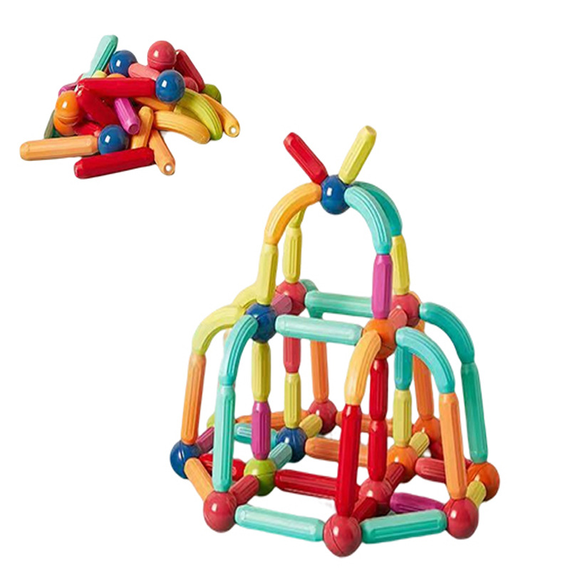 Wholesale and assembly of children's versatile magnetic rod sets, magnetic building blocks, large magnetic particles, intellectual toys, early education and intelligence Item Picture