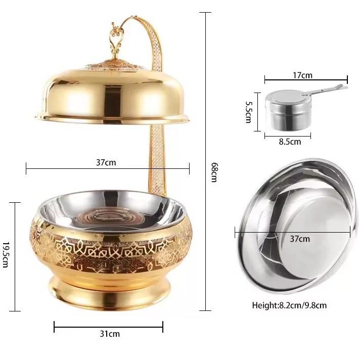 Hotel wedding banquet stainless steel insulated pot, golden buffet insulated pot, alcohol heating, automatic temperature control, 8L Application Scenario