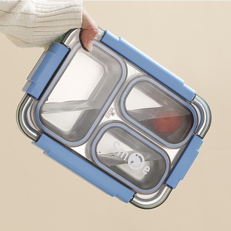 Cross-border best-selling independent sealed 3-compartment stainless steel lunchbox, non-odor-mixing student and white-collar lunchbox details Picture