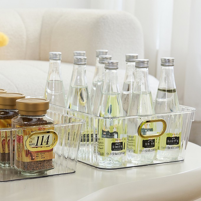 Light luxury desktop storage box, plastic storage basket, transparent dressing table, skin care product storage box, snack basket details Picture