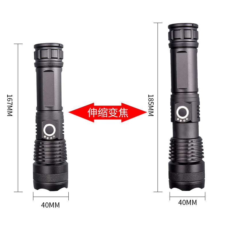 New cross-border flashlight usb charging, strong light long-range outdoor led searchlight, aluminum alloy flashlight details Picture